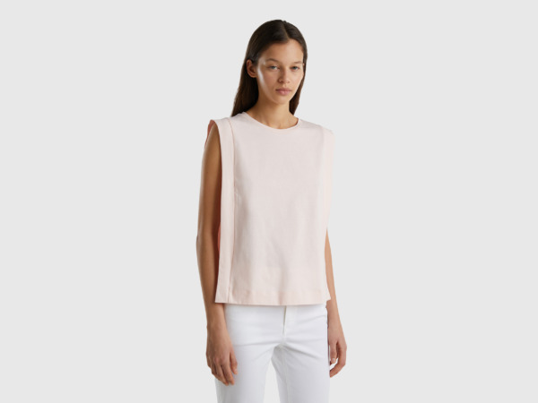 Benetton United Colors Of Top Made Of With Round Neck Soft Pink Female Womens TOPS GOOFASH
