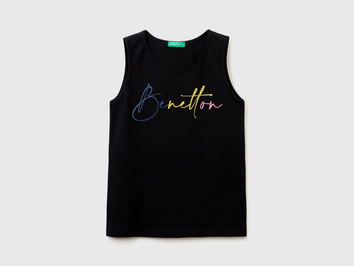 Benetton United Colors Of Top With Glittering Logoprint Black Female Womens TOPS GOOFASH