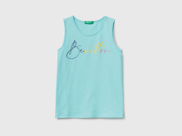 Benetton United Colors Of Top With Glittering Logoprint Pale Blue Female Womens TOPS GOOFASH