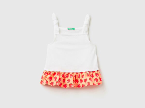 Benetton United Colors Of Top With Ruffles And Fruit Pattern White Female Womens TOPS GOOFASH