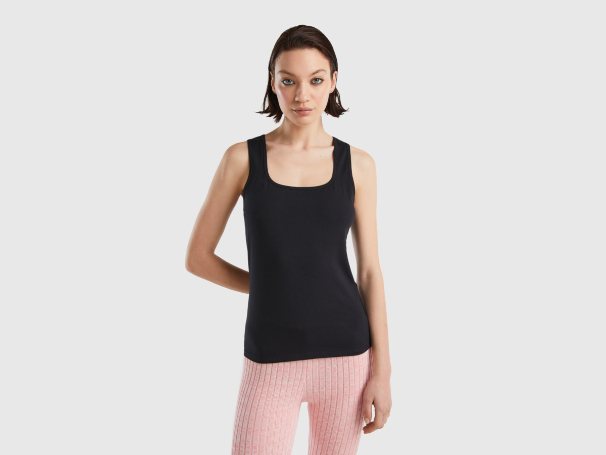 Benetton United Colors Of Top With Square Neckline Black Female Womens TOPS GOOFASH