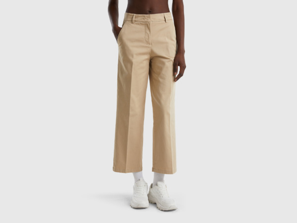 Benetton United Colors Of Trousers From The Twill Beige Female Womens TROUSERS GOOFASH