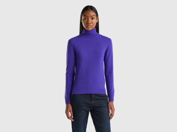 Benetton United Colors Of Turtleneck From Pure Merino In Deep Blue Blue Female Womens KNITWEAR GOOFASH