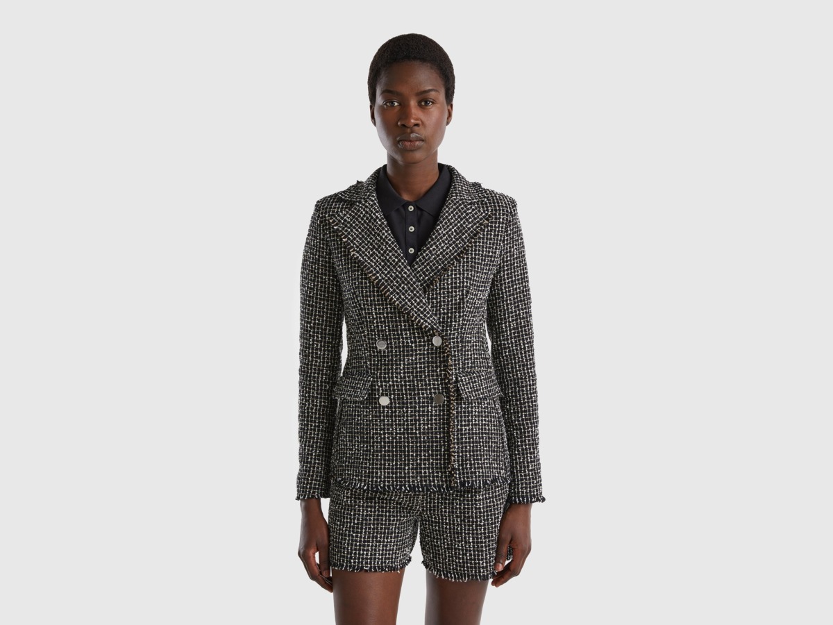 Benetton United Colors Of Two Row Blazer From Tweed Black Female Womens BLAZER GOOFASH