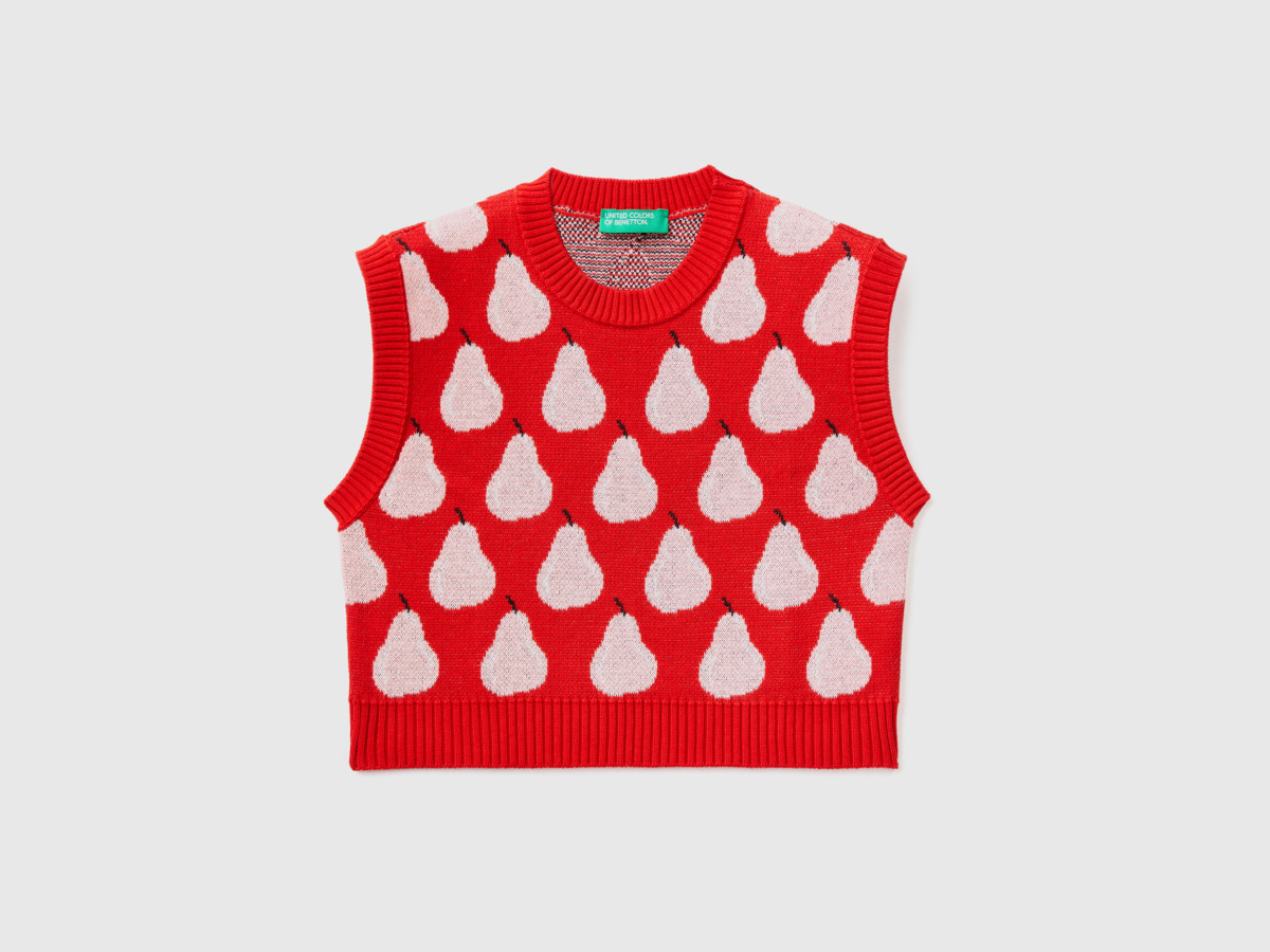 Benetton United Colors Of Vest With Pear Pattern In Red Red Female Womens JACKETS GOOFASH