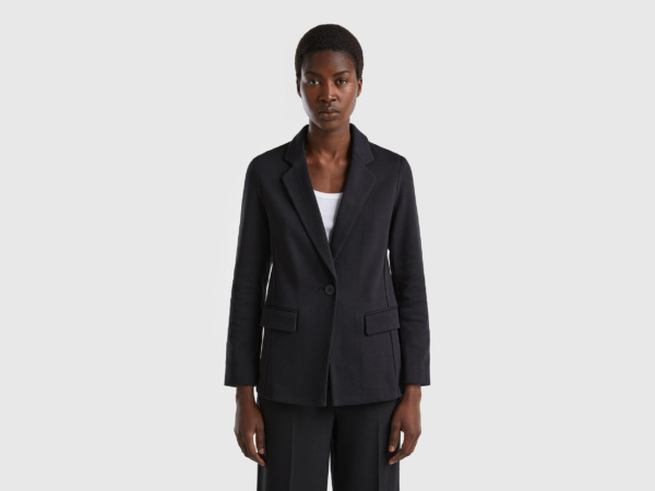 Benetton United Colors Of Waisted Blazer With Bags Black Female Womens BLAZER GOOFASH