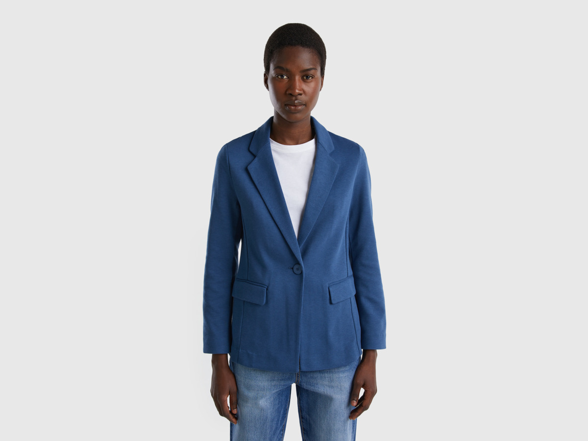 Benetton United Colors Of Waisted Blazer With Bags Blue Female Womens BLAZER GOOFASH