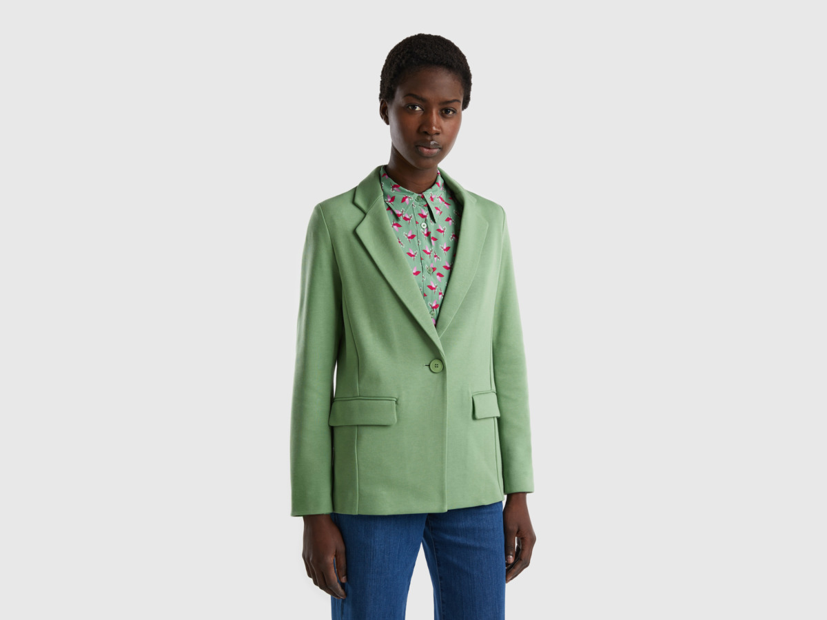 Benetton United Colors Of Waisted Blazer With Bags Green Female Womens BLAZER GOOFASH