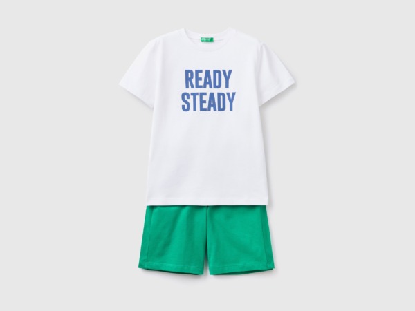Benetton White Set With T-Shirt And Bermuda Weiss Male Mens T-SHIRTS GOOFASH