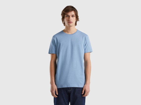Blue T-Shirt In Avioblau Taubenblau Male Benetton Mens T-SHIRTS GOOFASH