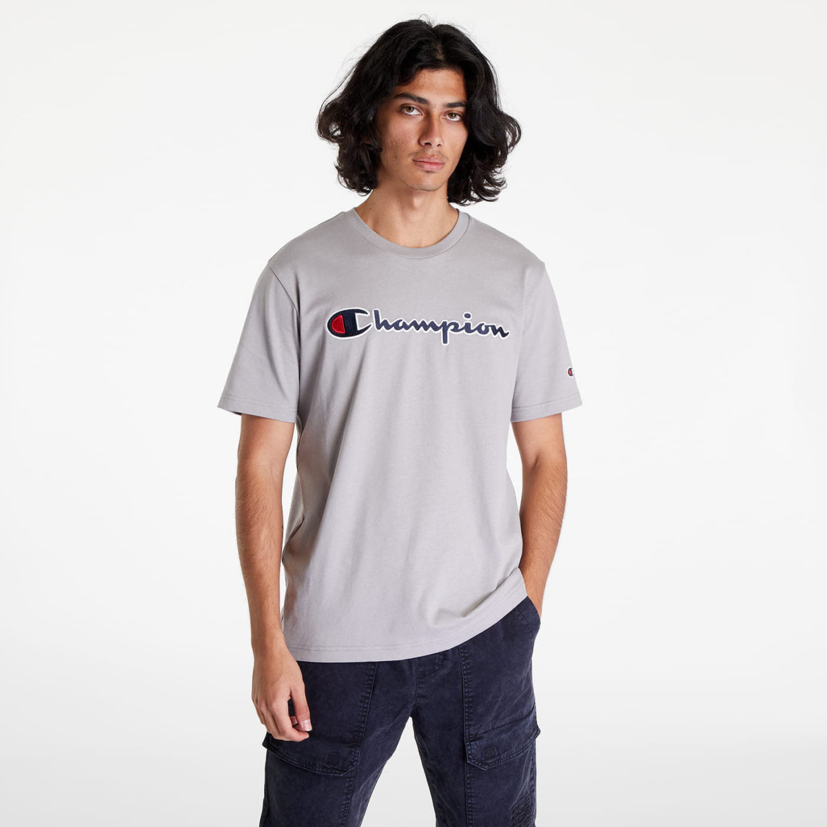Champion Logo Crewneck T-Shirt Grey Footshop Men Mens T-SHIRTS GOOFASH