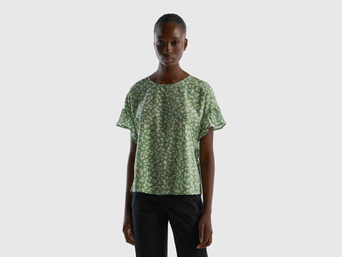 Green Patterned Blouse Made Of Pure Female Benetton Womens BLOUSES GOOFASH