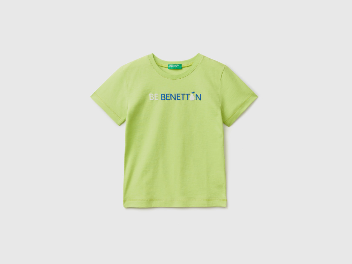 Green T-Shirt Made Of Organic With Logo Men's Benetton Mens T-SHIRTS GOOFASH
