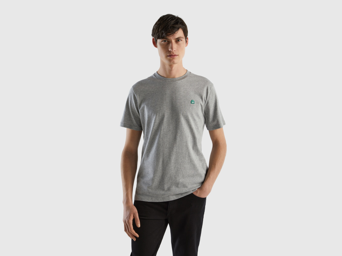 Grey Basic T-Shirt Made Of Organic Light Gray Male Benetton Mens T-SHIRTS GOOFASH