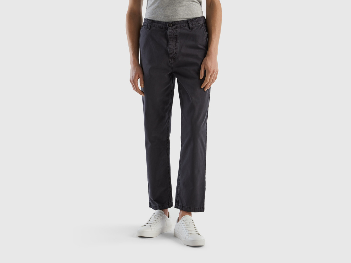 Grey Chinos With Low Step Dark Gray Male Benetton Mens TROUSERS GOOFASH
