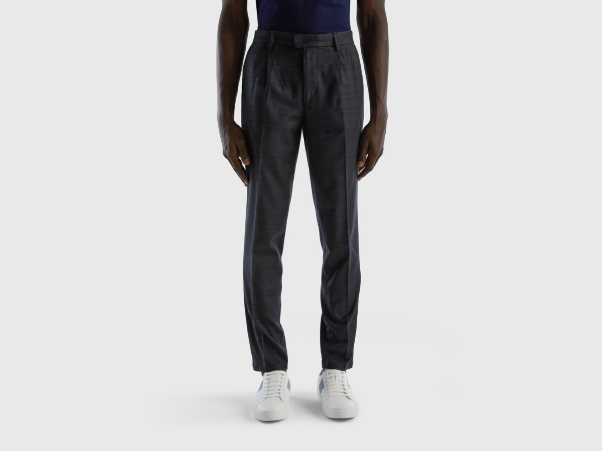 Grey Flowing Chino Made Of Prince Of Wales Fabric Gray Male Benetton Mens TROUSERS GOOFASH