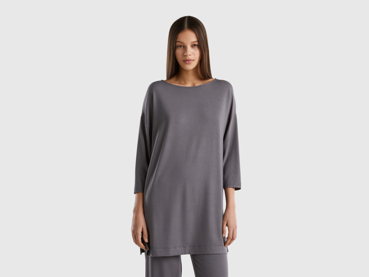 Grey Flowing Comfort Fit T-Shirt Dark Gray Female Benetton Womens T-SHIRTS GOOFASH
