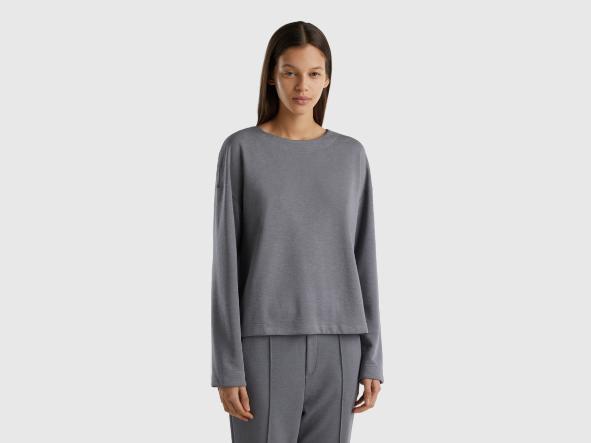 Grey Flowing Turnable Sweater Gray Female Benetton Womens SWEATERS GOOFASH
