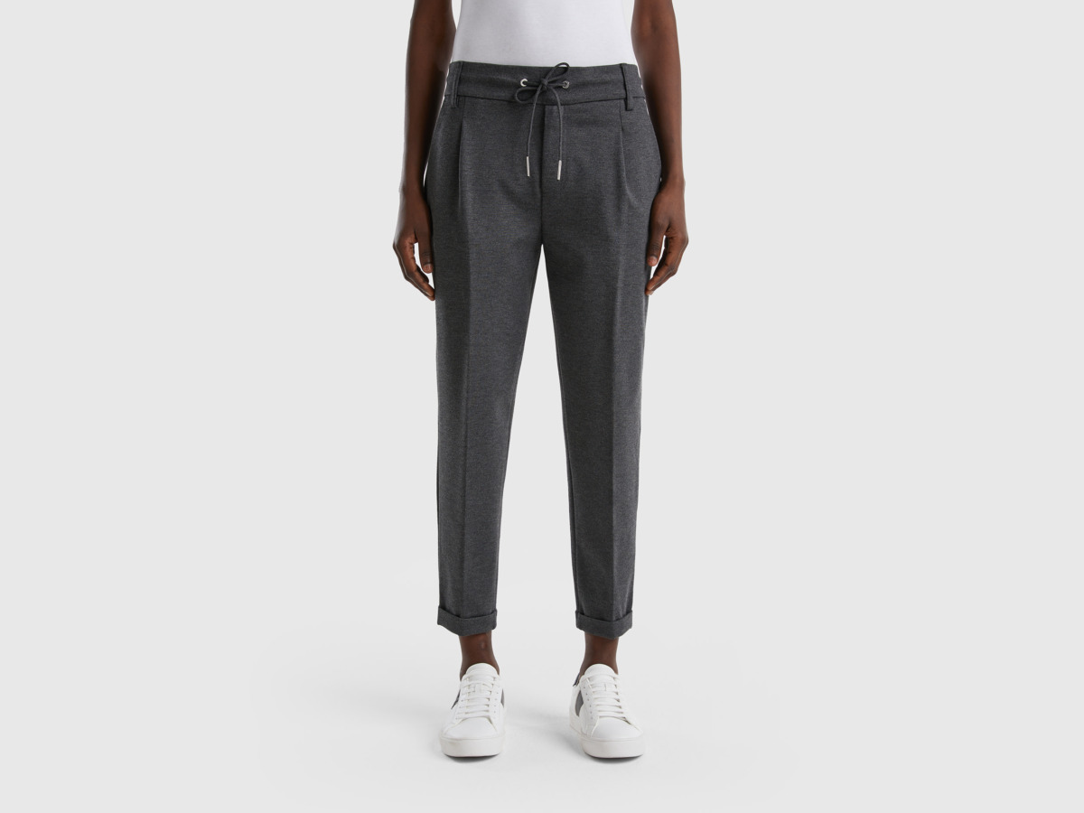 Grey Monochrome Trousers With Tunnel Train Gray Female Benetton Womens TROUSERS GOOFASH