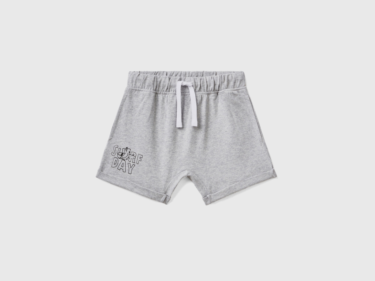 Grey Short Trousers With Print Light Gray Male Benetton Mens SHORTS GOOFASH