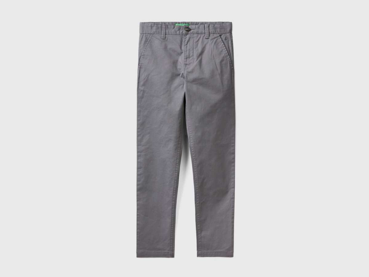 Grey Slim Fit Chinos Made Of Stretchy Dark Gray Male Benetton Mens TROUSERS GOOFASH