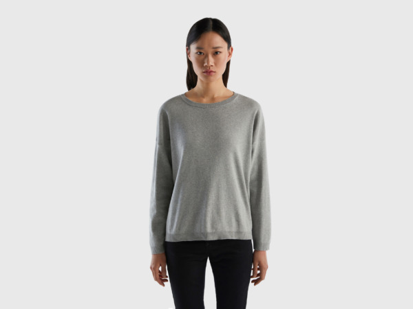 Grey Sweater With Round Neckline Light Gray Female Benetton Womens SWEATERS GOOFASH