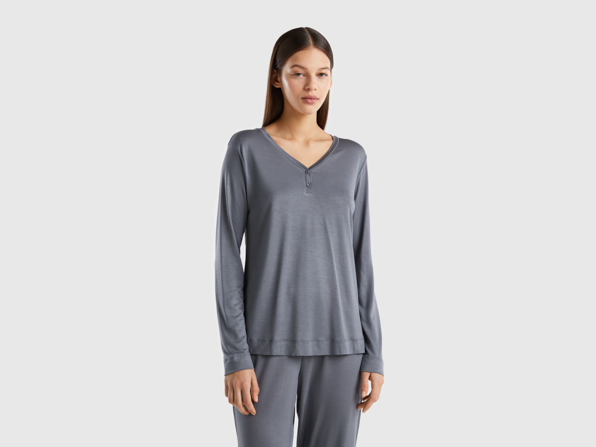 Grey T-Shirt Made Of Elastic Sustainable Gray Female Benetton Womens T-SHIRTS GOOFASH