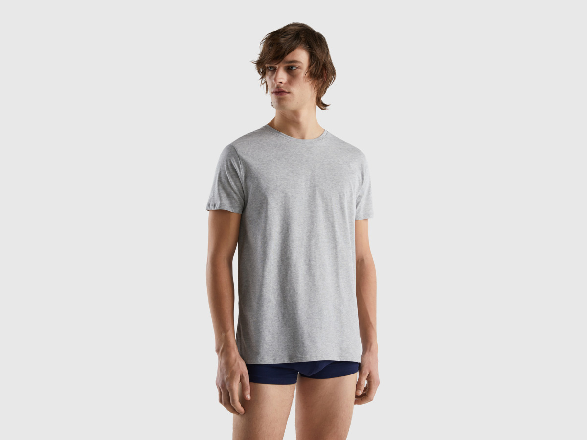 Grey T-Shirt Made Of Long Fiber Light Gray Male Benetton Mens T-SHIRTS GOOFASH