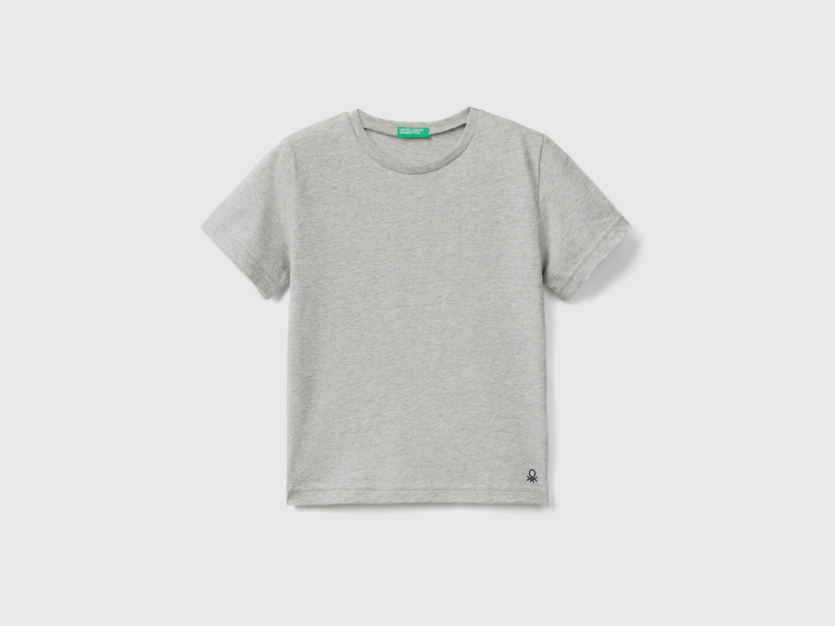 Grey T-Shirt Made Of Organic Light Gray Male Benetton Mens T-SHIRTS GOOFASH