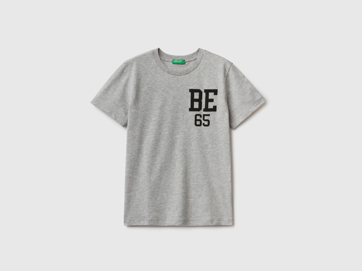 Grey T-Shirt Made Of Organic With Logo Light Gray Male Benetton Mens T-SHIRTS GOOFASH