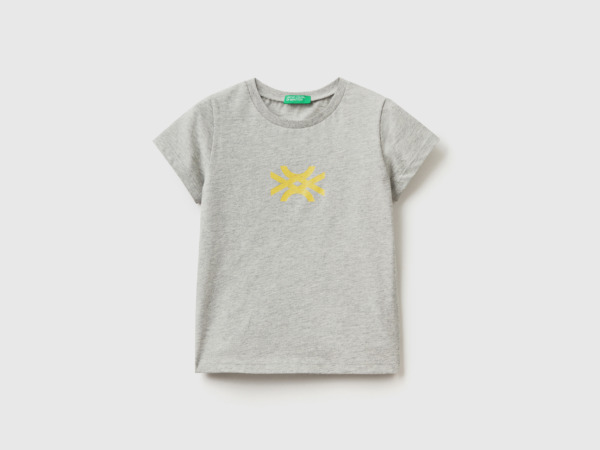 Grey T-Shirt Made Of Organic With Logoprint Light Gray Female Benetton Womens T-SHIRTS GOOFASH