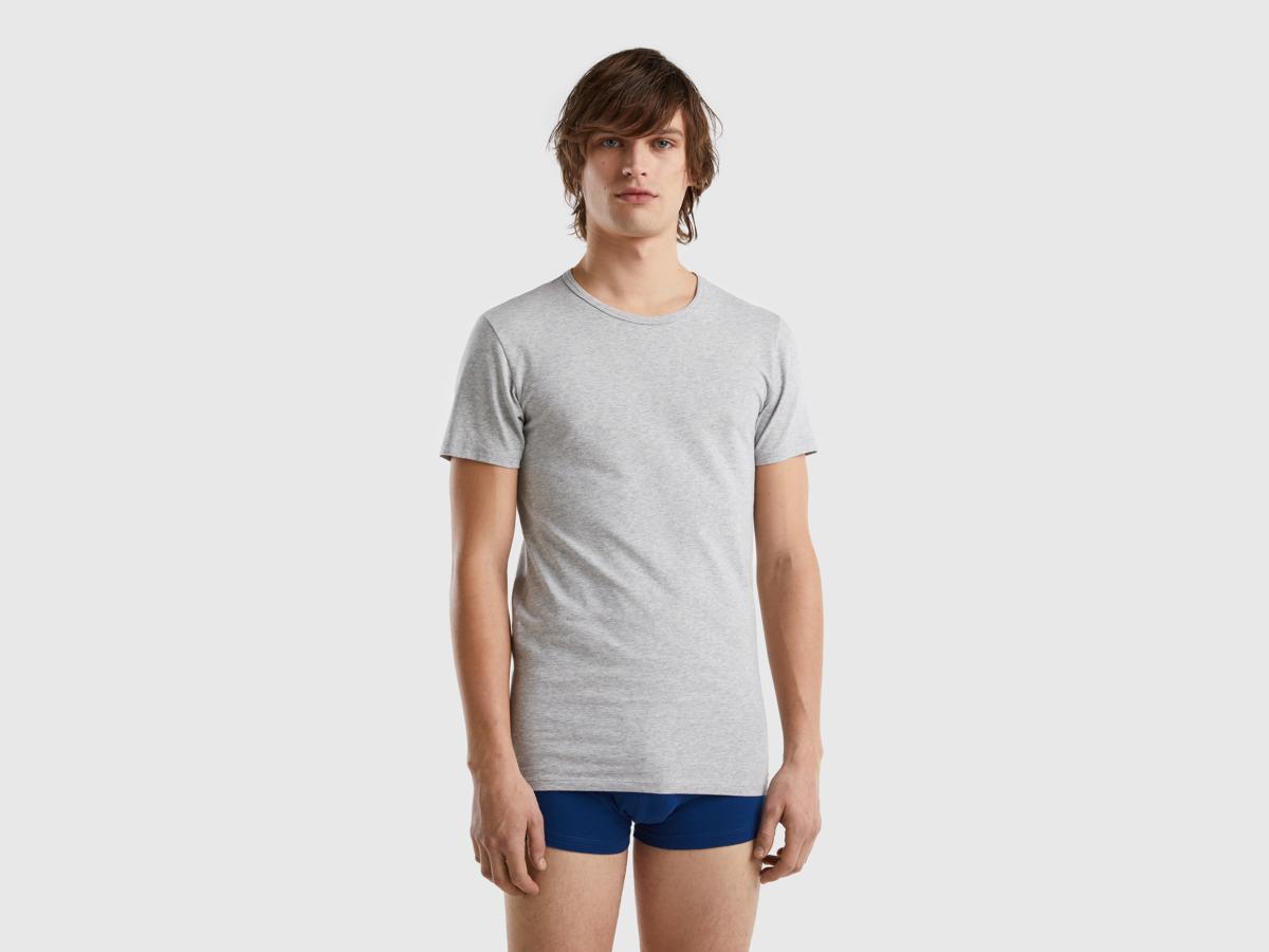 Grey T-Shirt Made Of Stretchy Organic Light Gray Male Benetton Mens T-SHIRTS GOOFASH