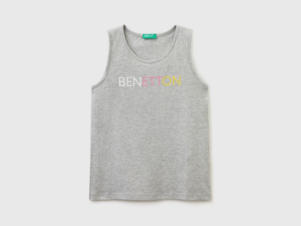 Grey Top With Glittering Logoprint Light Gray Female Benetton Womens TOPS GOOFASH