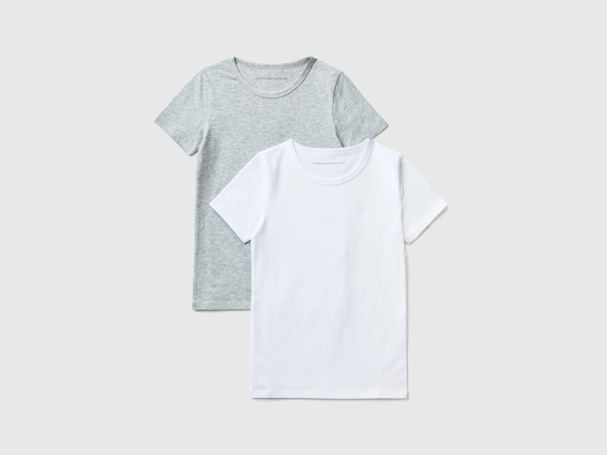 Grey Two T-Shirts Made Of Stretchy Light Gray Male Benetton Mens T-SHIRTS GOOFASH