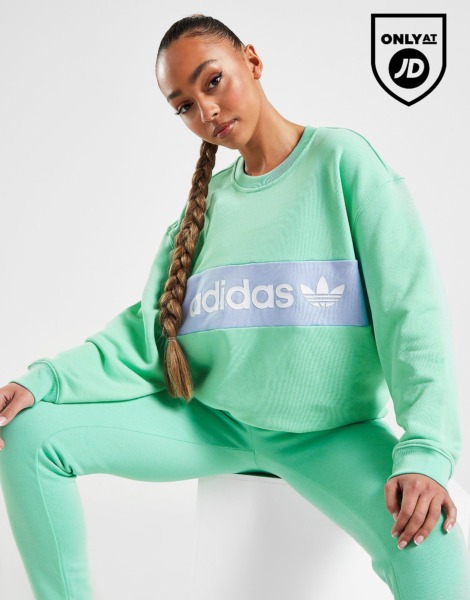 Jd Sports Women Adidas Originals Linear Crew Sweatshirt Green Womens SWEATERS GOOFASH
