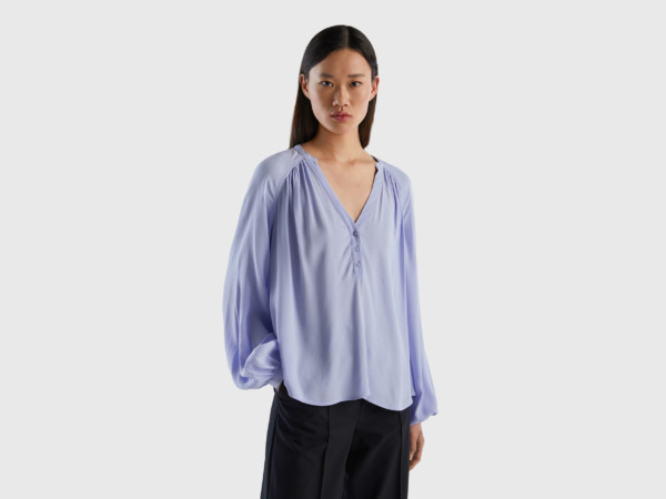 Lavender Blouse With Long Sleeves Female Benetton Womens BLOUSES GOOFASH
