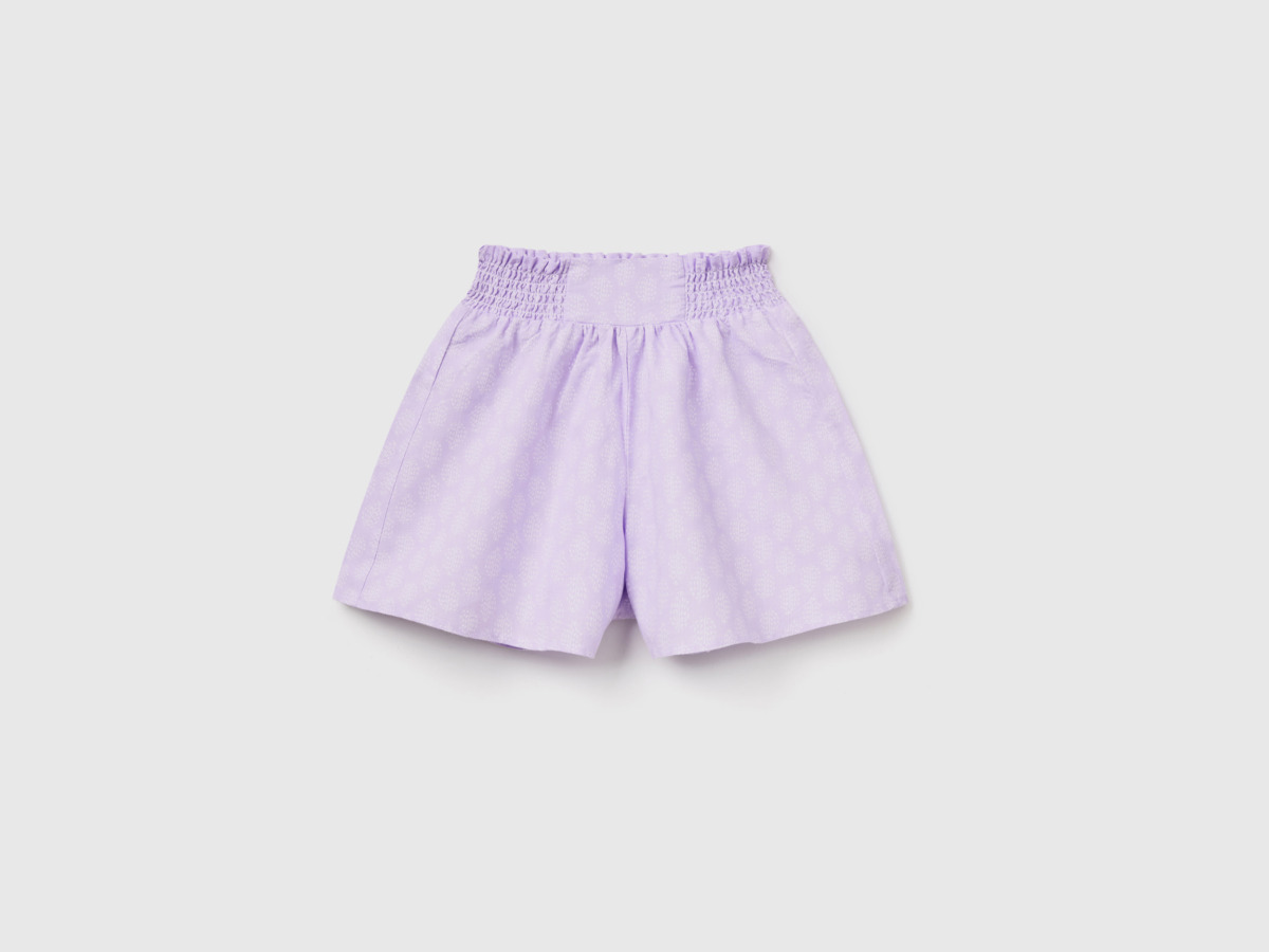 Lavender Patterned Shorts From Linen Mixture Female Benetton Womens SHORTS GOOFASH