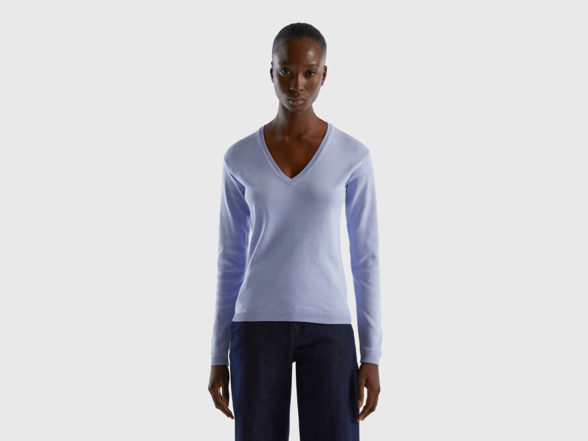 Lavender Sweater Made Of Pure With V-Neck Female Benetton Womens SWEATERS GOOFASH