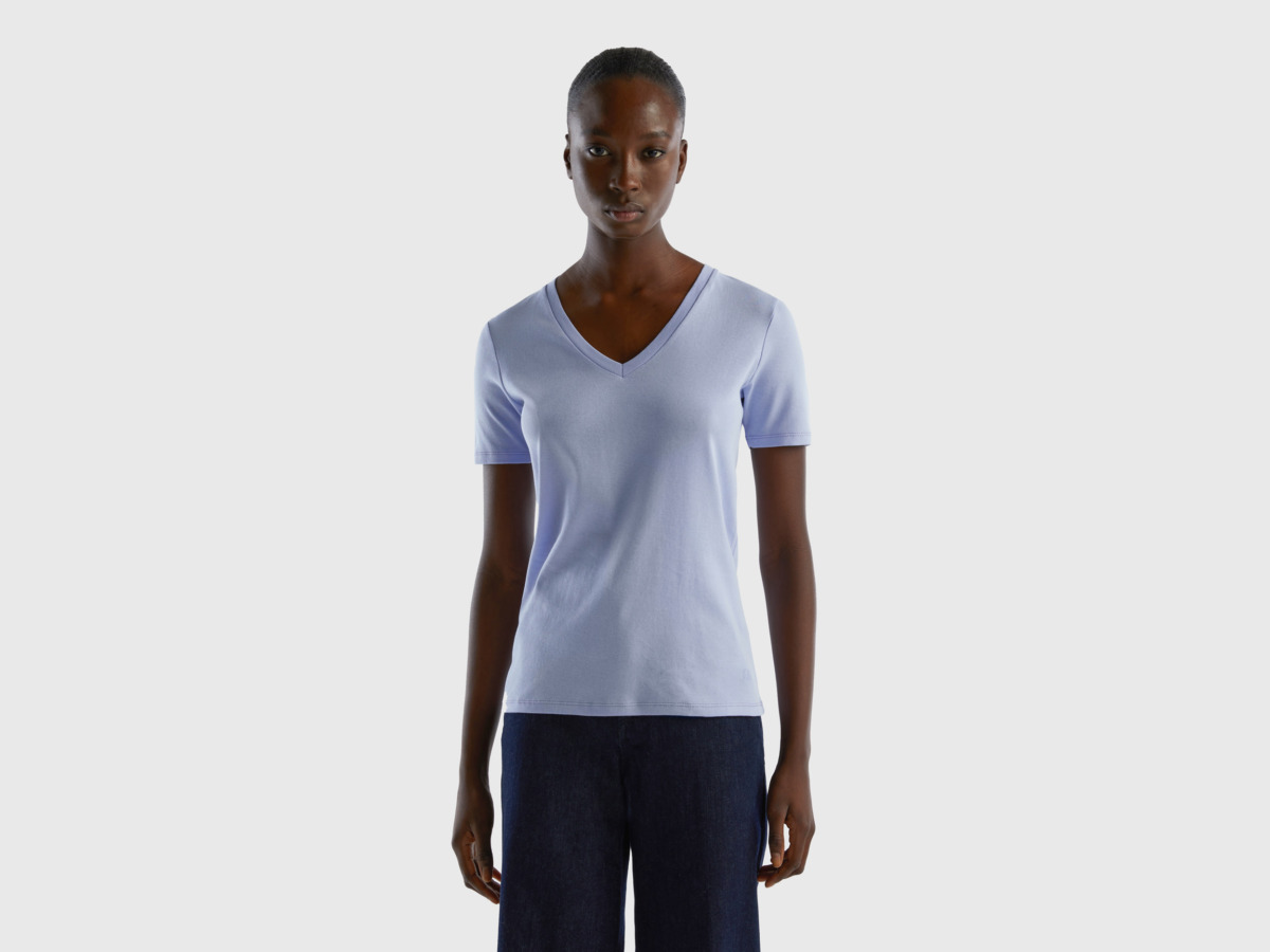 Lavender T-Shirt Made Of Pure With V-Neck Female Benetton Womens T-SHIRTS GOOFASH