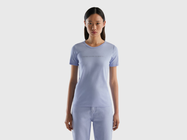 Lavender T-Shirt Made Of With Glittering Logoprint Female Benetton Womens T-SHIRTS GOOFASH