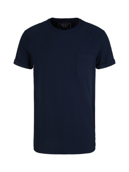 Man Tom T-Shirt With Breast Pocket Blue Logo Print Tom Tailor Mens T-SHIRTS GOOFASH
