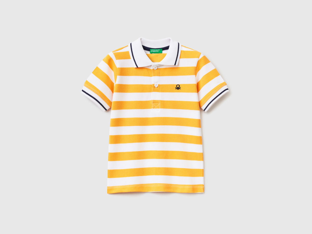 Man United Colors Of Striped Polo With Short Sleeves Yellow Paint Benetton Mens POLOSHIRTS GOOFASH