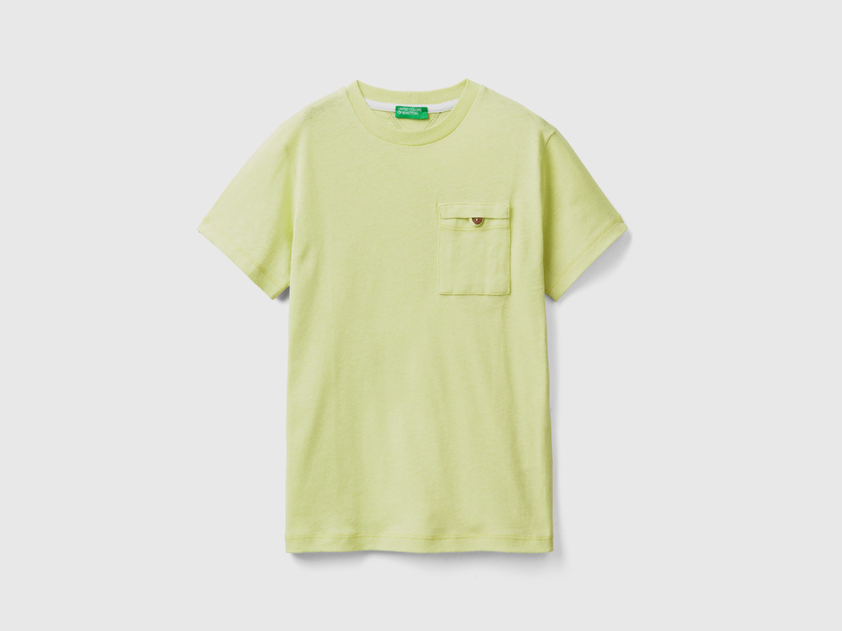 Man United Colors Of T-Shirt Made Of Linen Mixture With Bag Yellow Green Paint Benetton Mens T-SHIRTS GOOFASH