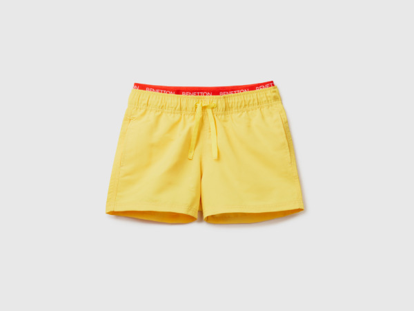 Men Benetton United Colors Of Bathing Box Shorts With And Logo Yellow Paint Mens SHORTS GOOFASH