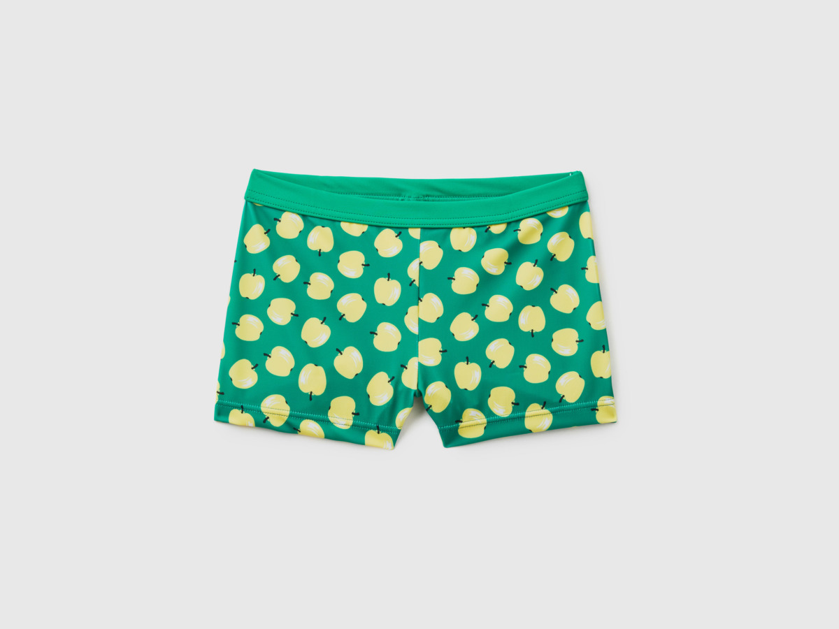 Men United Colors Of Bathing Boxy Shorts In Green With Apple Pattern Green Paint Benetton Mens SHORTS GOOFASH