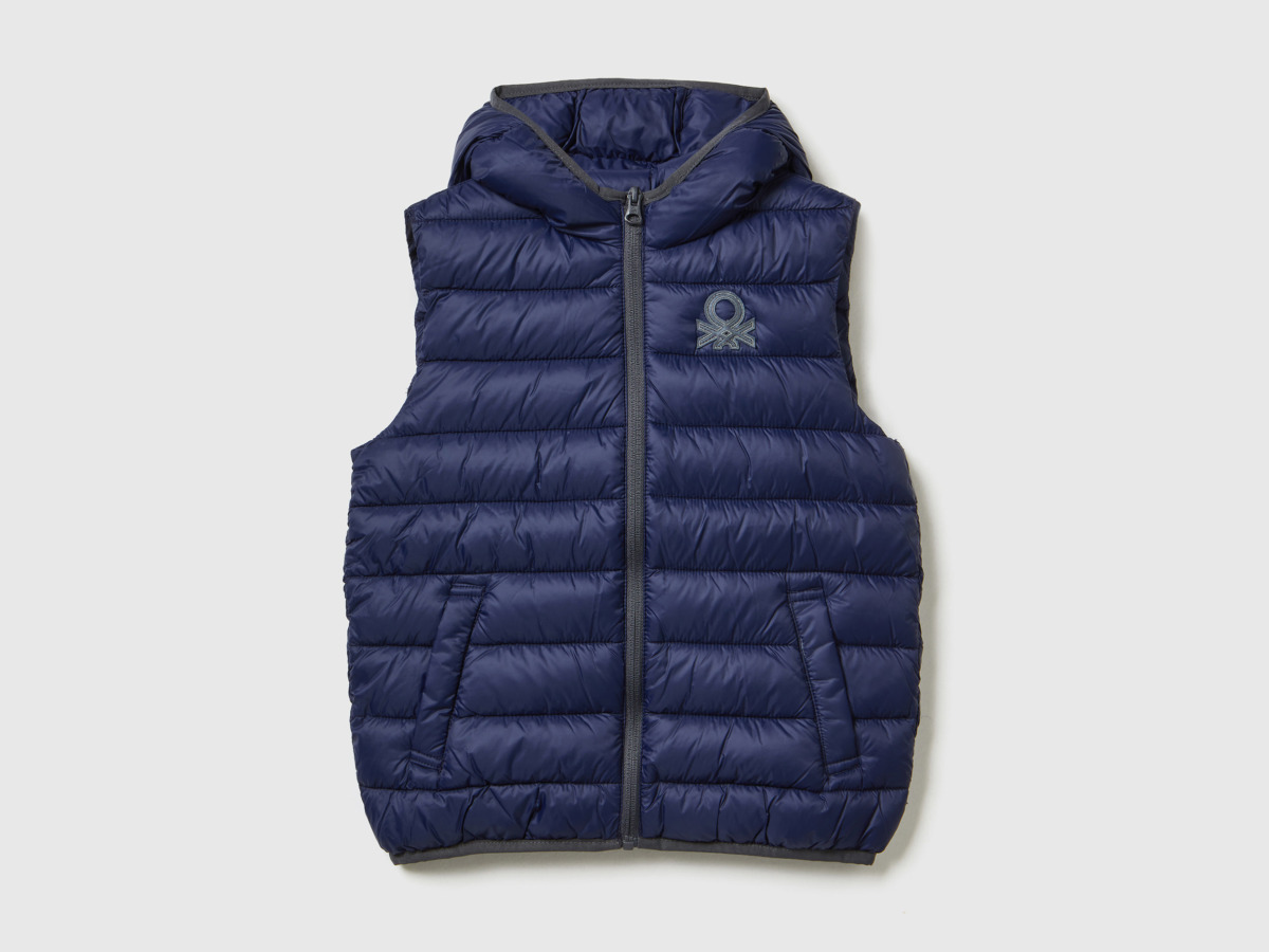 Men United Colors Of Padded Vest With Hood Dark Blue Paint Benetton Mens JACKETS GOOFASH