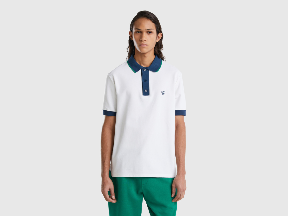 Men United Colors Of Polo With Short Sleeves And Hems In Contrast Color White Paint Benetton Mens POLOSHIRTS GOOFASH