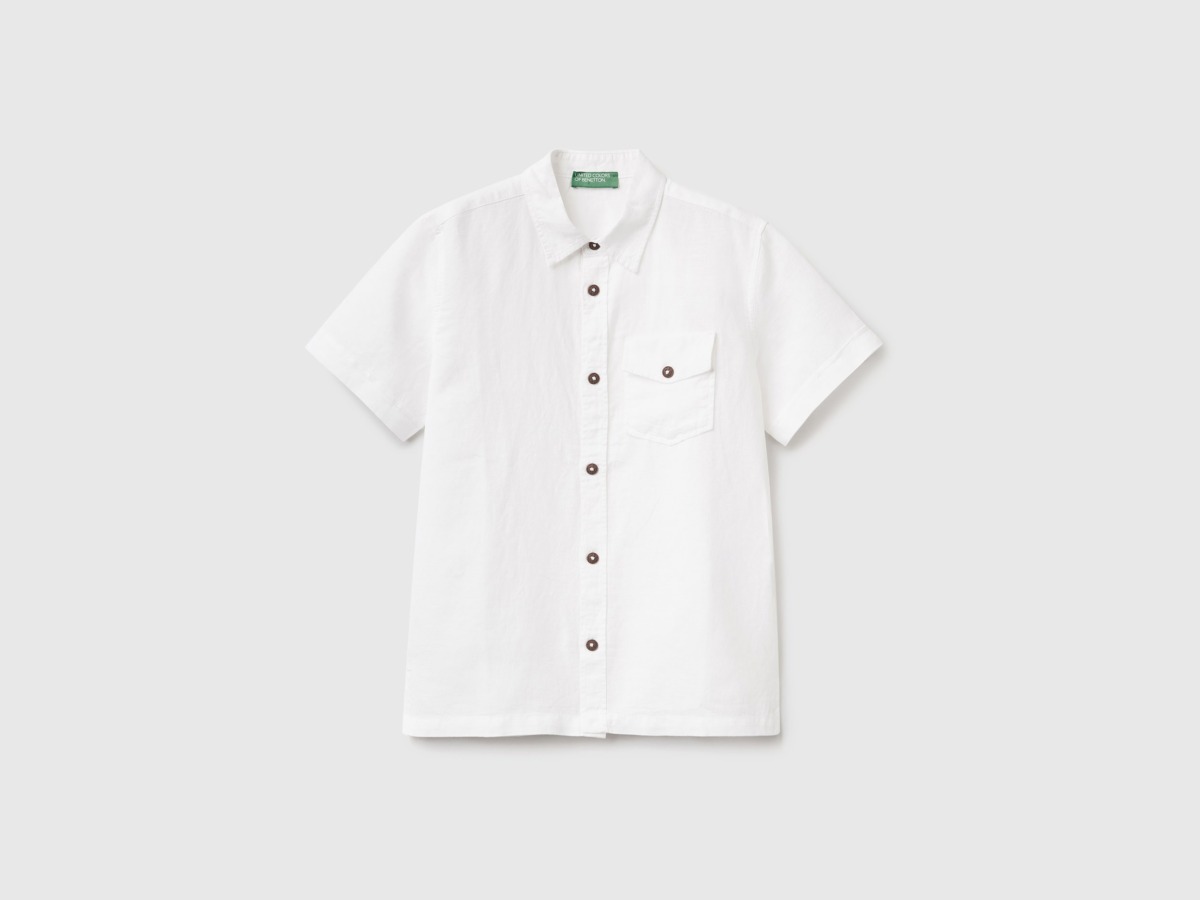 Men United Colors Of Shirt Made Of Linen Mixture With Short Sleeves White Paint Benetton Mens SHIRTS GOOFASH