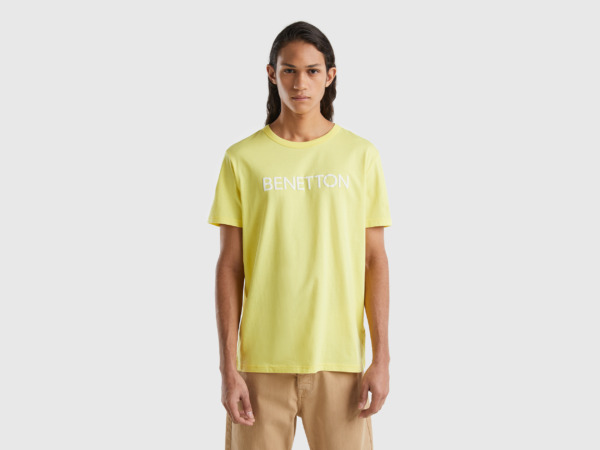 Men United Colors Of T-Shirt Made Of Organic With Logoprint Yellow Paint Benetton Mens T-SHIRTS GOOFASH