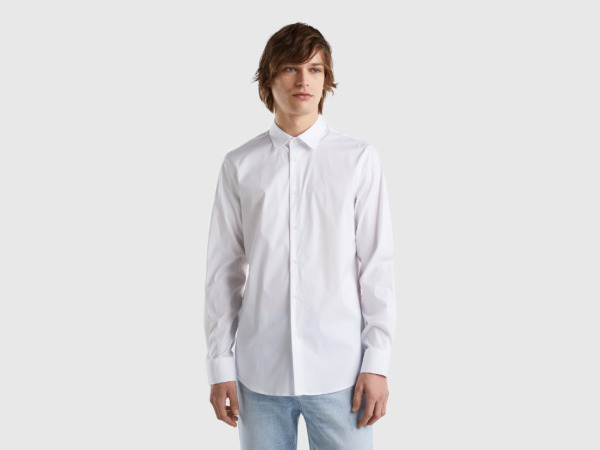 Men's Benetton United Colors Of Single Colored Slim Fit-Shirt White Paint Mens SHIRTS GOOFASH